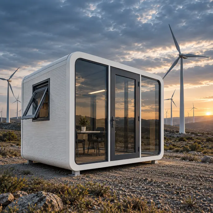 Cabaña modular entre aerogeneradores.webp